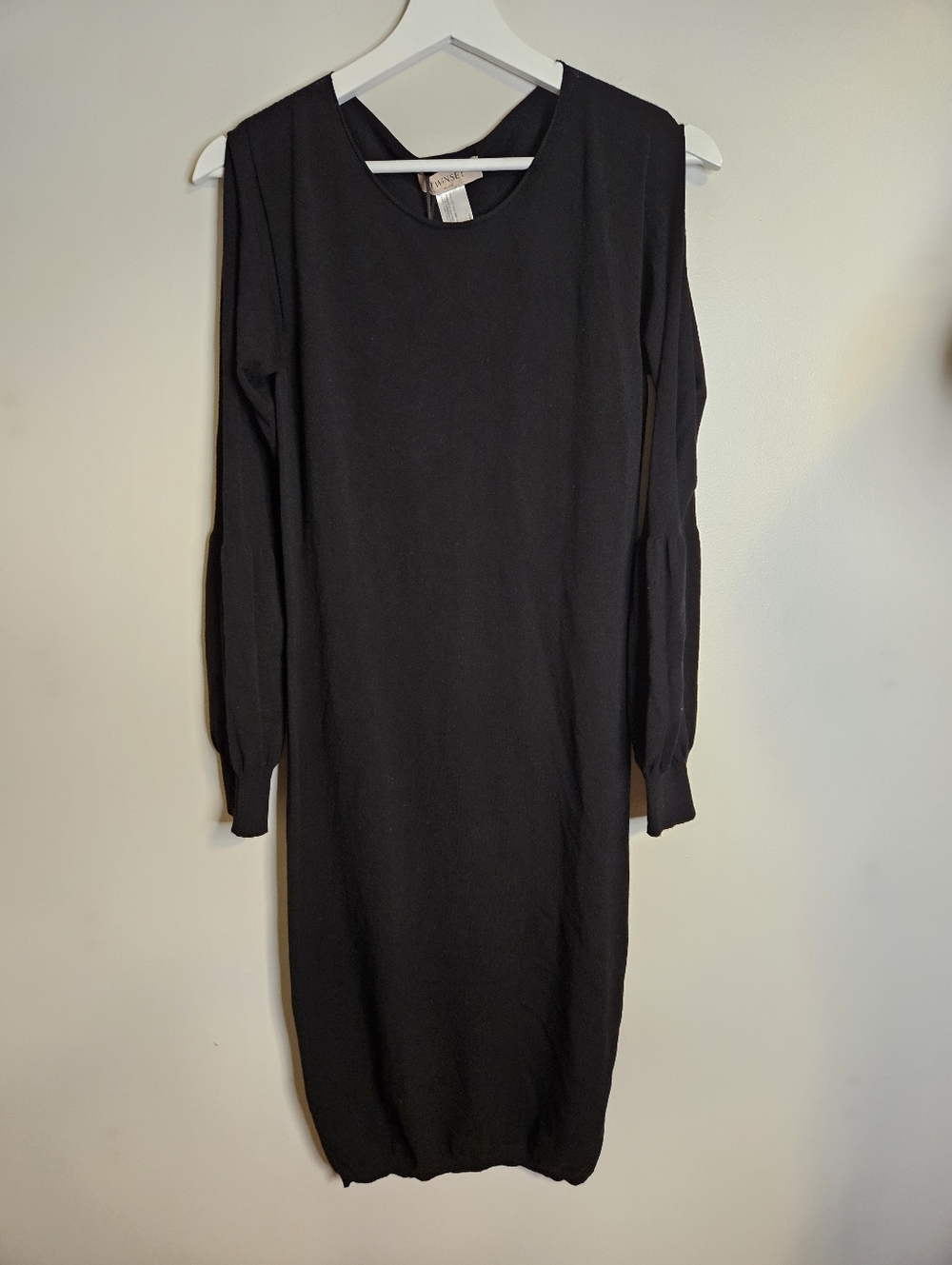 Twinset Milano Classic Black Long Sleeve Knit Midi Dress Split Sleeve NEW - Picture 1 of 10